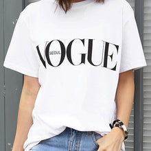 Load image into Gallery viewer, Fashion Summer Girl Short Sleeve Tops Clothes for Women VOGUE Letter Printed Harajuku T Shirt Red Black female T-shirt Camisas