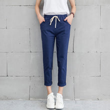Load image into Gallery viewer, New Women Casual Harajuku Spring Autumn Big Size Long Trousers Solid Elastic Waist Cotton Linen Pants Ankle Length Haren Pants