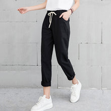 Load image into Gallery viewer, New Women Casual Harajuku Spring Autumn Big Size Long Trousers Solid Elastic Waist Cotton Linen Pants Ankle Length Haren Pants