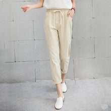 Load image into Gallery viewer, New Women Casual Harajuku Spring Autumn Big Size Long Trousers Solid Elastic Waist Cotton Linen Pants Ankle Length Haren Pants