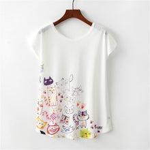 Load image into Gallery viewer, Summer Novelty Women T Shirt Harajuku Kawaii Cute Style Nice Cat Print T-shirt New Short Sleeve Tops Size M L XL