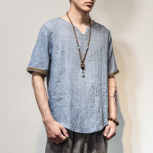 Sinicism Store 2018 Men Cotton Linen Short Sleeve T Shirt Summer Thin Fabric Chinese Traditional Clothes Male Retro t-Shirt 1601