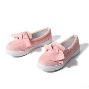 Women Loafers Plus Size Platform Slip On Bowtie Flat Shoes Sewing Casual Bowknot Shoe For Female Flock Moccasins Footwear