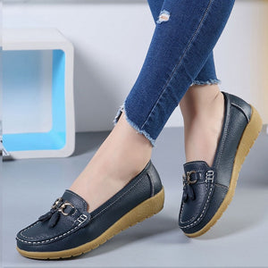 Women Ballet Shoes Flats Cut Out Leather Breathbale Moccains Women Boat Shoes Ballerina Ladies Shoes