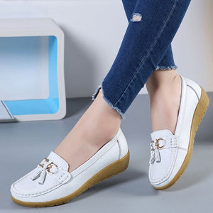 Women Ballet Shoes Flats Cut Out Leather Breathbale Moccains Women Boat Shoes Ballerina Ladies Shoes