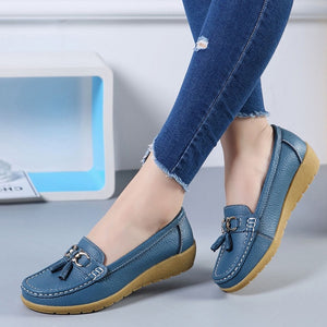 Women Ballet Shoes Flats Cut Out Leather Breathbale Moccains Women Boat Shoes Ballerina Ladies Shoes