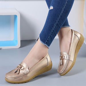 Women Ballet Shoes Flats Cut Out Leather Breathbale Moccains Women Boat Shoes Ballerina Ladies Shoes