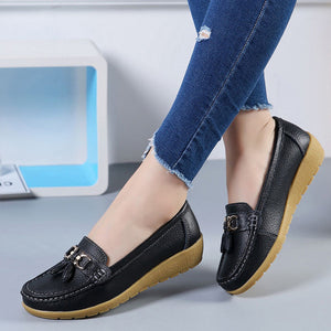 Women Ballet Shoes Flats Cut Out Leather Breathbale Moccains Women Boat Shoes Ballerina Ladies Shoes