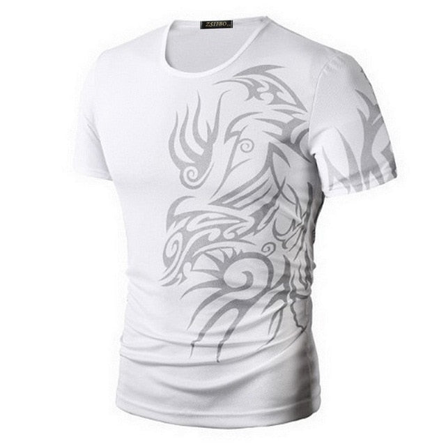 Classical Fast Dry Leisure Print T Shirts Men's Novelty Dragon Print Tatoo Male O Neck T Shirts Short Sleeve 5 Colors TX70 P