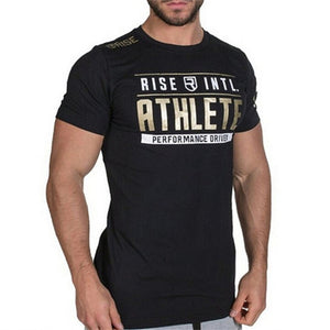 Mens Short sleeve Cotton T-shirt Man Slim Print t shirts Male Joggers Gyms Fitness Bodybuilding Workout Crossfit Brand Tees Tops