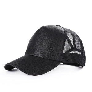 Trendy Glitter Ponytail Baseball Cap Women Snapback Hip Hop Snapback Caps Female Sequins Shine Summer Hats Mesh Outdoor Hat Bone