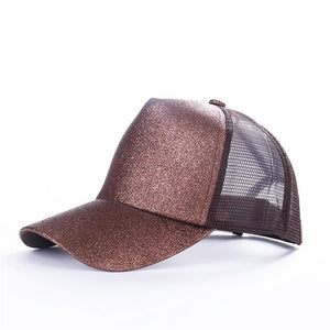 Trendy Glitter Ponytail Baseball Cap Women Snapback Hip Hop Snapback Caps Female Sequins Shine Summer Hats Mesh Outdoor Hat Bone