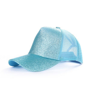 Trendy Glitter Ponytail Baseball Cap Women Snapback Hip Hop Snapback Caps Female Sequins Shine Summer Hats Mesh Outdoor Hat Bone