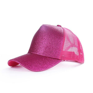 Trendy Glitter Ponytail Baseball Cap Women Snapback Hip Hop Snapback Caps Female Sequins Shine Summer Hats Mesh Outdoor Hat Bone