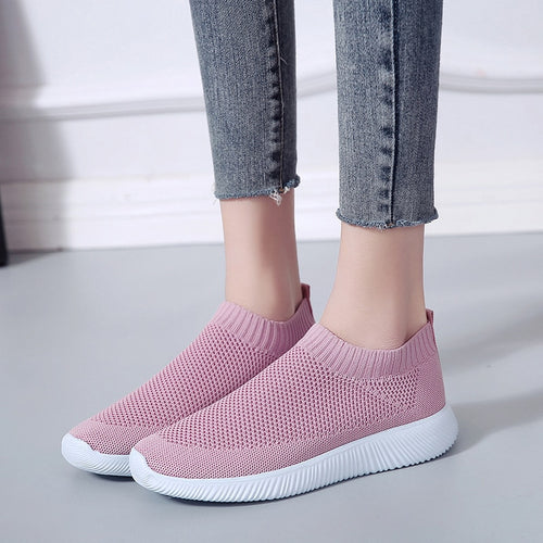 plus size breathable air mesh sneakers women 2019 spring summer slip on platform knitting flats soft walking shoes woman