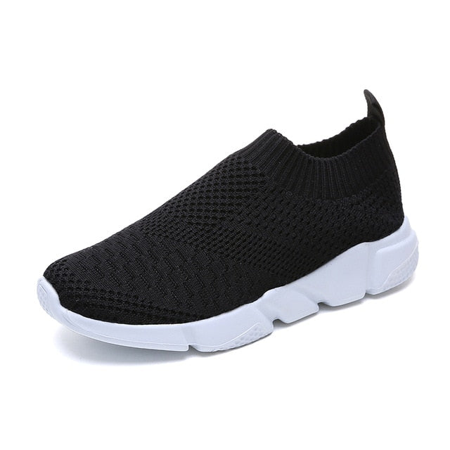 plus size breathable air mesh sneakers women 2019 spring summer slip on platform knitting flats soft walking shoes woman