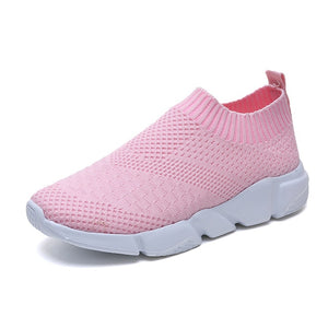 plus size breathable air mesh sneakers women 2019 spring summer slip on platform knitting flats soft walking shoes woman