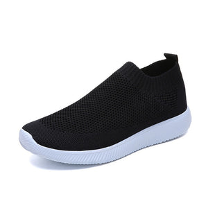 plus size breathable air mesh sneakers women 2019 spring summer slip on platform knitting flats soft walking shoes woman