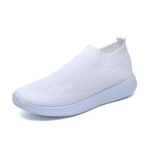 plus size breathable air mesh sneakers women 2019 spring summer slip on platform knitting flats soft walking shoes woman