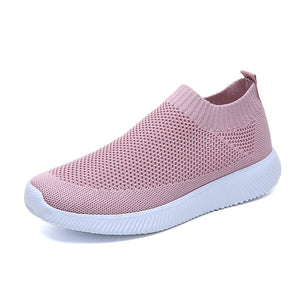 plus size breathable air mesh sneakers women 2019 spring summer slip on platform knitting flats soft walking shoes woman