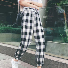 Load image into Gallery viewer, Fashion Black White Plaid Harem Pants Women Autumn Casual Pants Clothes Loose Drawstring Pants Clothing