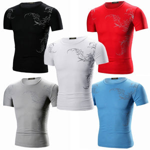 Classical Fast Dry Leisure Print T Shirts Men's Novelty Dragon Print Tatoo Male O Neck T Shirts Short Sleeve 5 Colors TX70 P