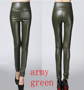 2019 Thicken Winter PU Leather women pants high waist elastic fleece stretch Slim woman pencil pants skinny trousers 25 colors