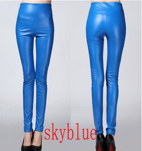 2019 Thicken Winter PU Leather women pants high waist elastic fleece stretch Slim woman pencil pants skinny trousers 25 colors