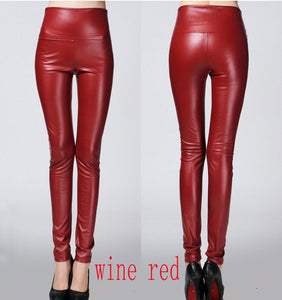 2019 Thicken Winter PU Leather women pants high waist elastic fleece stretch Slim woman pencil pants skinny trousers 25 colors