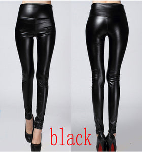 2019 Thicken Winter PU Leather women pants high waist elastic fleece stretch Slim woman pencil pants skinny trousers 25 colors