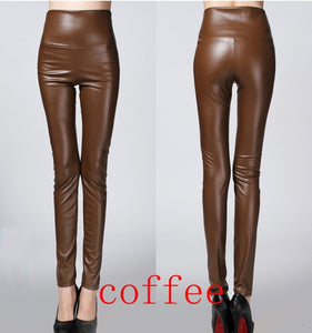 2019 Thicken Winter PU Leather women pants high waist elastic fleece stretch Slim woman pencil pants skinny trousers 25 colors