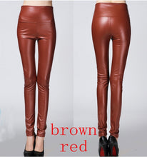 Load image into Gallery viewer, 2019 Thicken Winter PU Leather women pants high waist elastic fleece stretch Slim woman pencil pants skinny trousers 25 colors