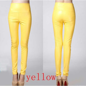 2019 Thicken Winter PU Leather women pants high waist elastic fleece stretch Slim woman pencil pants skinny trousers 25 colors