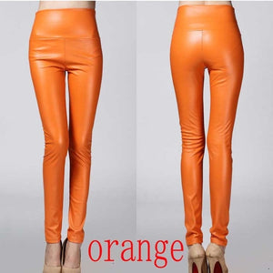 2019 Thicken Winter PU Leather women pants high waist elastic fleece stretch Slim woman pencil pants skinny trousers 25 colors