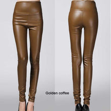 Load image into Gallery viewer, 2019 Thicken Winter PU Leather women pants high waist elastic fleece stretch Slim woman pencil pants skinny trousers 25 colors