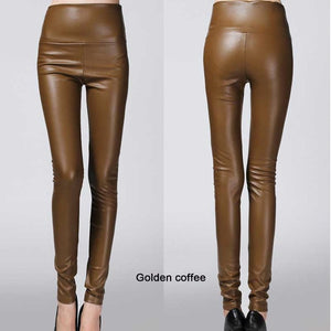 2019 Thicken Winter PU Leather women pants high waist elastic fleece stretch Slim woman pencil pants skinny trousers 25 colors