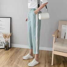 Load image into Gallery viewer, Cotton Linen Ankle Length Pants Women&#39;s Spring Summer Casual Trousers Pencil Casual Pants Striped Women&#39;s Trousers Green Pink