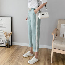Load image into Gallery viewer, Cotton Linen Ankle Length Pants Women&#39;s Spring Summer Casual Trousers Pencil Casual Pants Striped Women&#39;s Trousers Green Pink