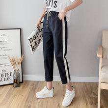 Load image into Gallery viewer, Cotton Linen Ankle Length Pants Women&#39;s Spring Summer Casual Trousers Pencil Casual Pants Striped Women&#39;s Trousers Green Pink