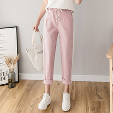 Load image into Gallery viewer, Cotton Linen Ankle Length Pants Women&#39;s Spring Summer Casual Trousers Pencil Casual Pants Striped Women&#39;s Trousers Green Pink